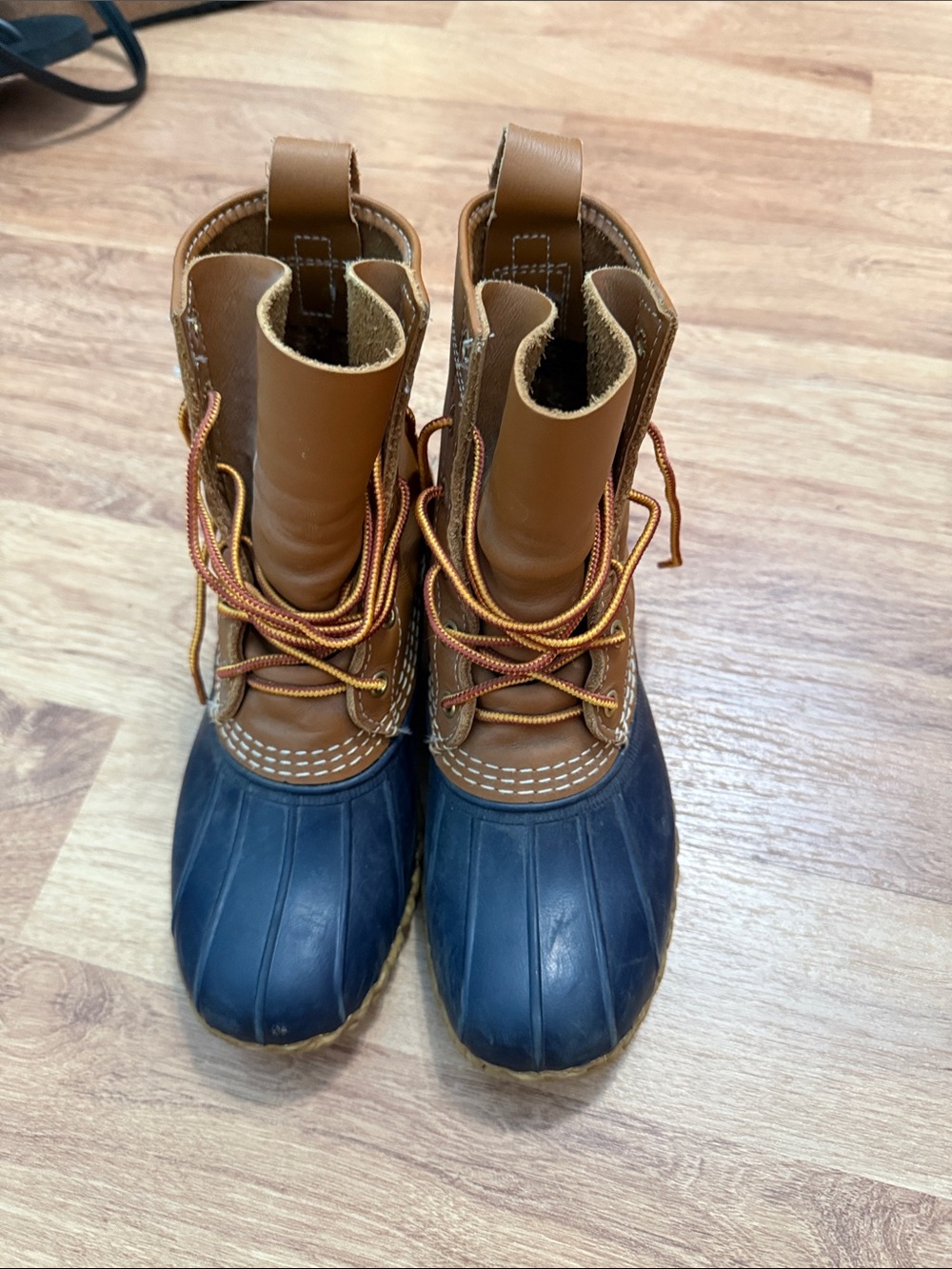 L.L. Bean Womans Brown and Navy Waterproof Duck Boots